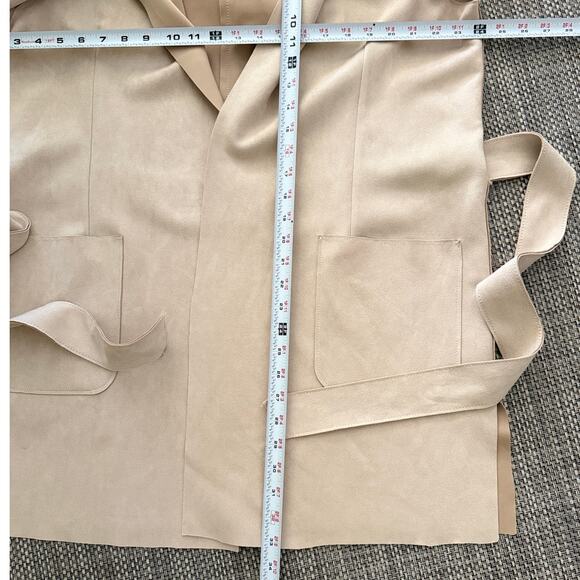 JOAN VASS Faux Suede BeltedTrench Jacket with Hood Beige Preppy Light Academia - Picture 4 of 5